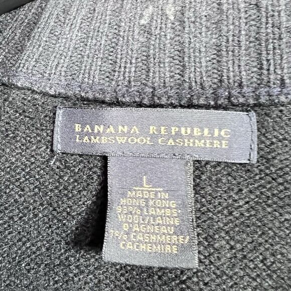 Banana Republic Sweater Mens Large Lambswool Cashmere 1/4 Zip Black/ Blue Stripe - Picture 9 of 10